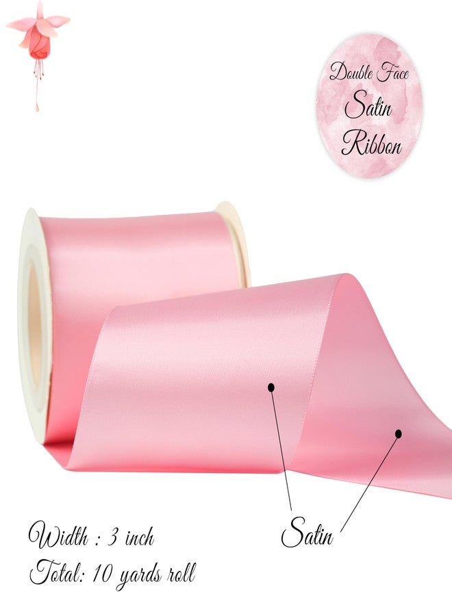 DINDOSAL Pink Christmas Ribbon 3 Inch Double Face Satin Ribbon Thick Pink Silk Ribbon for Baby Shower, Chair Sash, Gift Wrapping, Party Favor, Flower Arrangement, Craft Supplies, Bows - 10Yards - Image 2